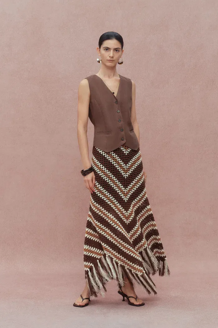 Clara Hand Crochet Fringed Skirt in Cotton-Linen Tape Yarn sold by Fabrique product image thumbnail 3