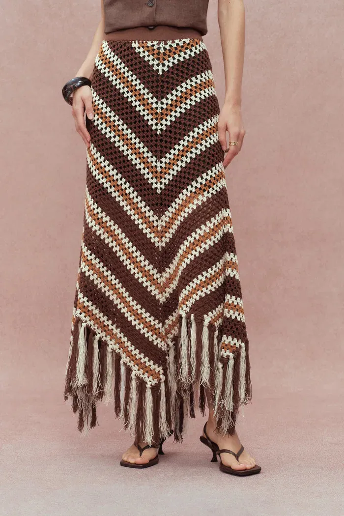 Clara Hand Crochet Fringed Skirt in Cotton-Linen Tape Yarn sold by Fabrique product image thumbnail 4