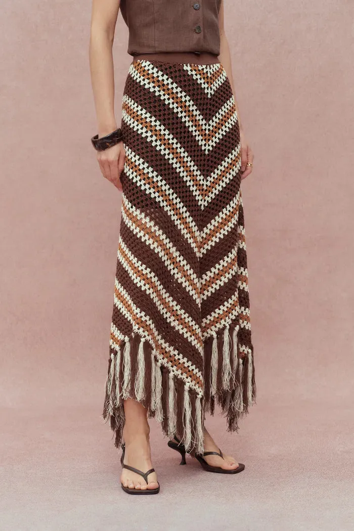 Clara Hand Crochet Fringed Skirt in Cotton-Linen Tape Yarn sold by Fabrique product image thumbnail 5