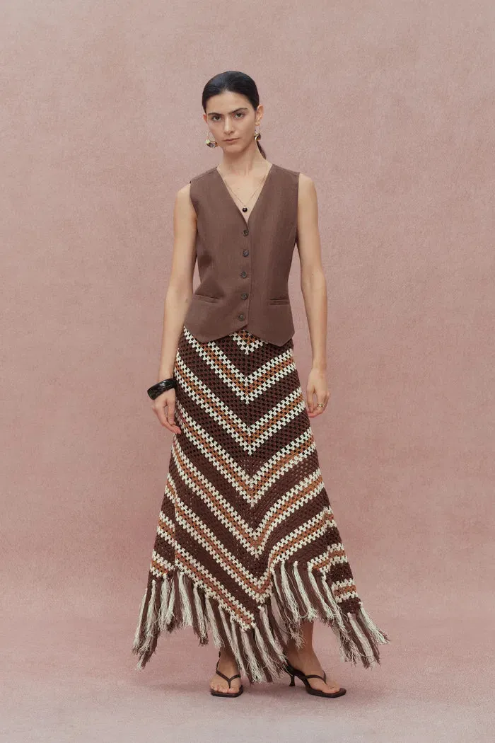 Clara Hand Crochet Fringed Skirt in Cotton-Linen Tape Yarn sold by Fabrique product image thumbnail 2