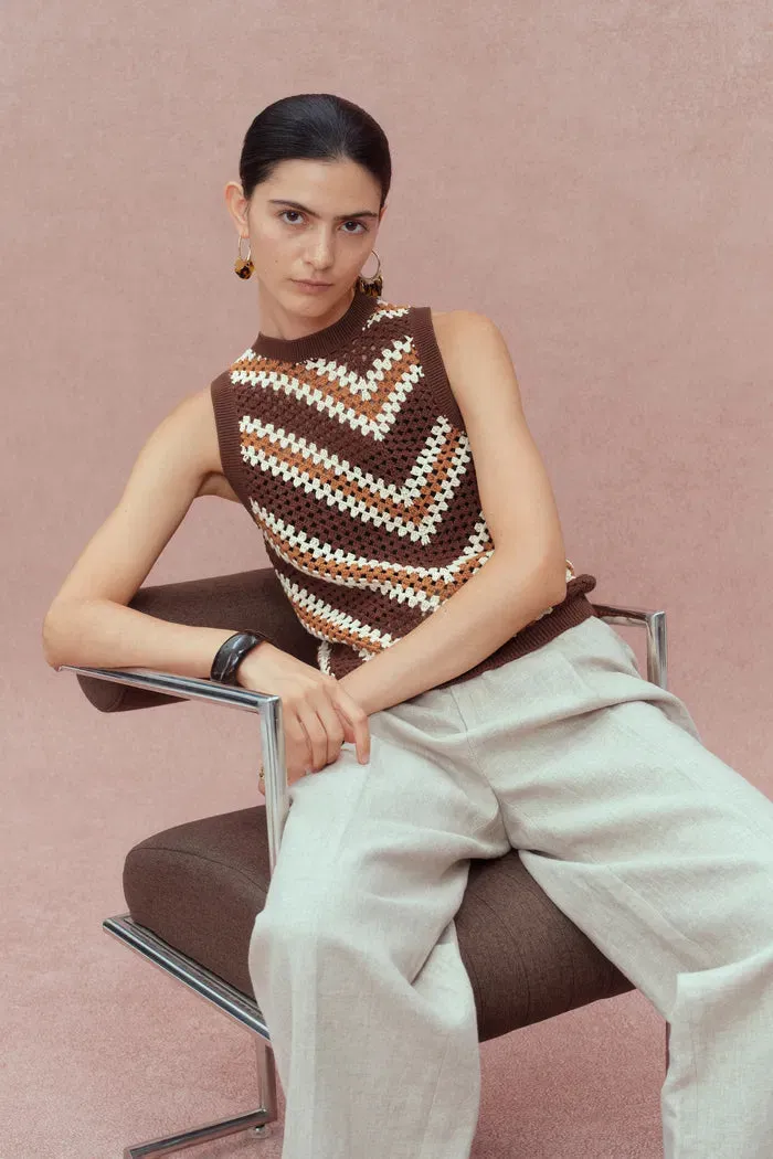 Clara Hand Crochet Sleeveless Top in Cotton-Linen Tape Yarn sold by Fabrique product image thumbnail 5