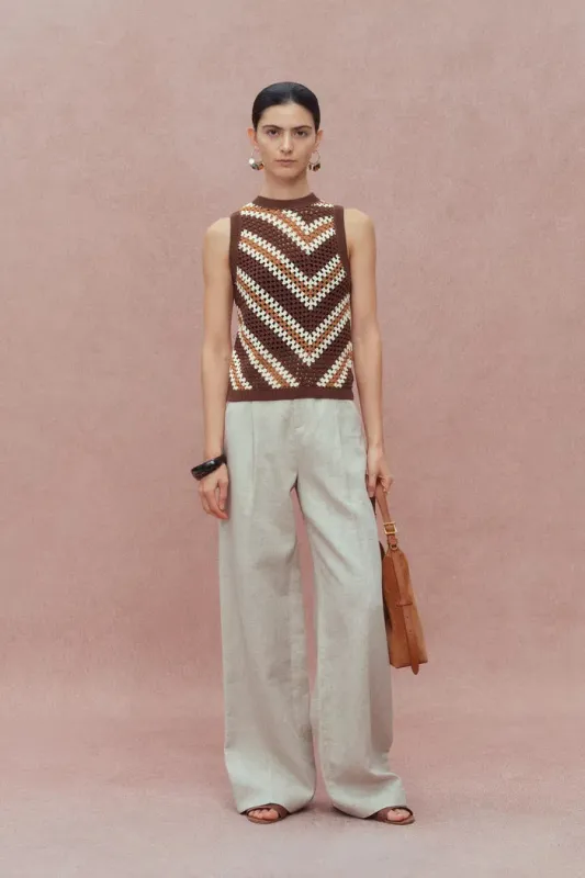 Clara Hand Crochet Sleeveless Top in Cotton-Linen Tape Yarn sold by Fabrique