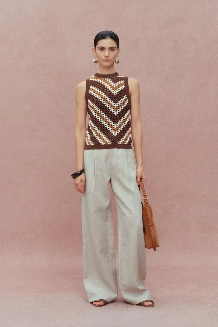 Clara Hand Crochet Sleeveless Top in Cotton-Linen Tape Yarn sold by Fabrique