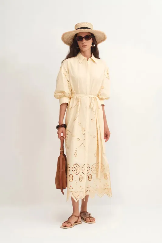Louise Embroidered Shirt Dress in Cotton Poplin sold by Fabrique