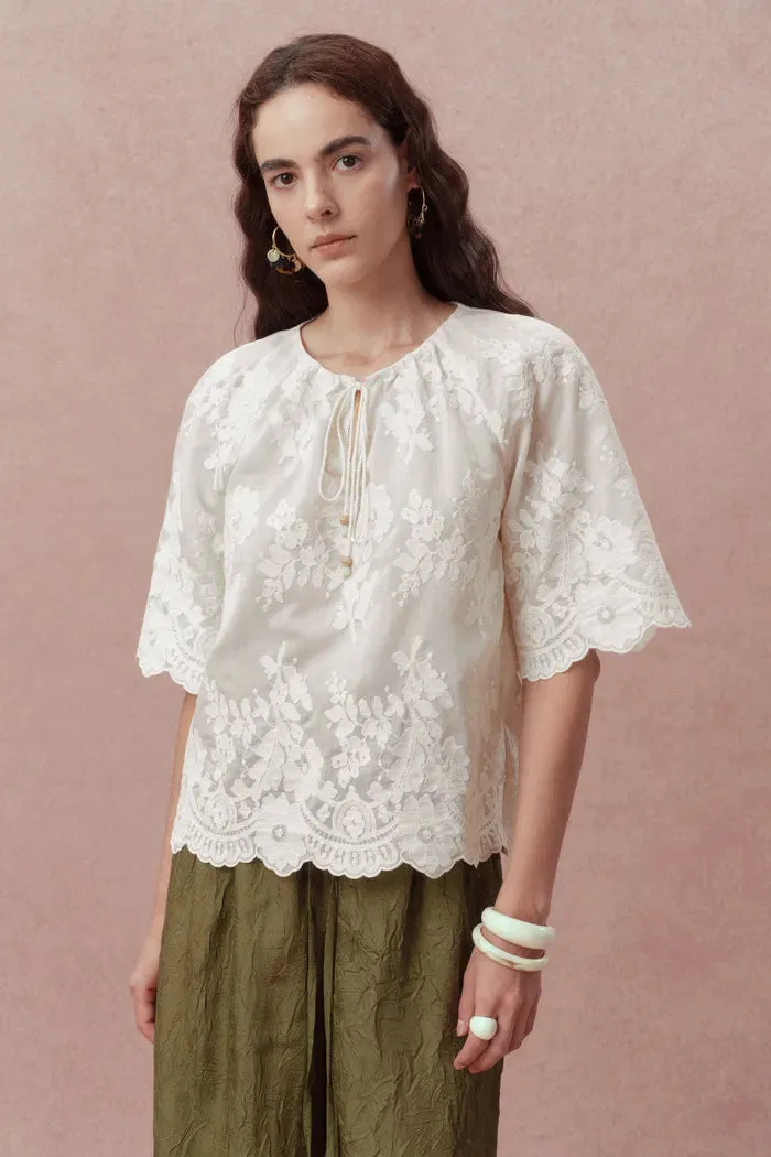 Marjorie Embroidered Short Sleeve Blouse in Sheer Fabric Embroidery sold by Fabrique product image thumbnail 5