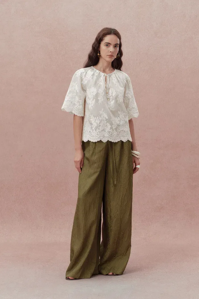 Marjorie Embroidered Short Sleeve Blouse in Sheer Fabric Embroidery sold by Fabrique product image thumbnail 4