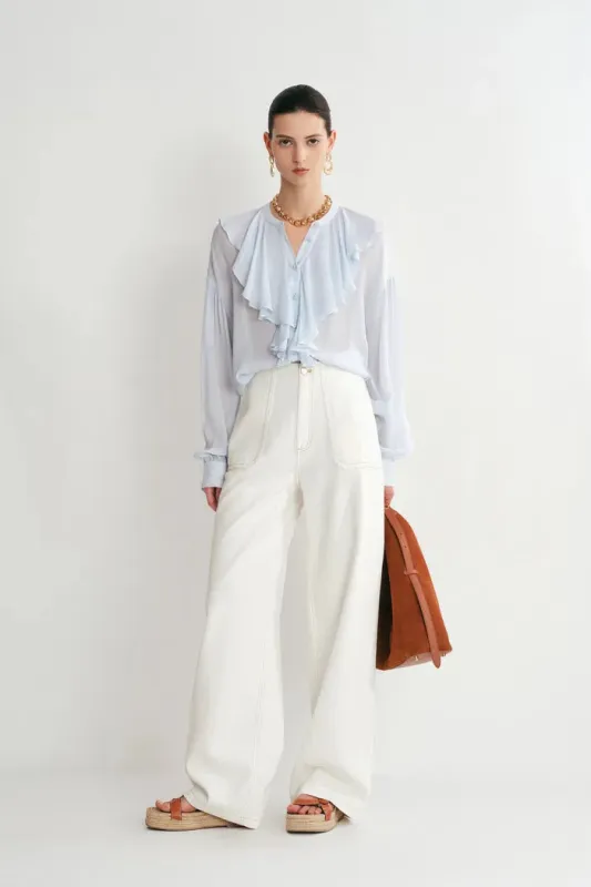 Sini Ruffle Shirt in Silk Canton Crepe sold by Fabrique