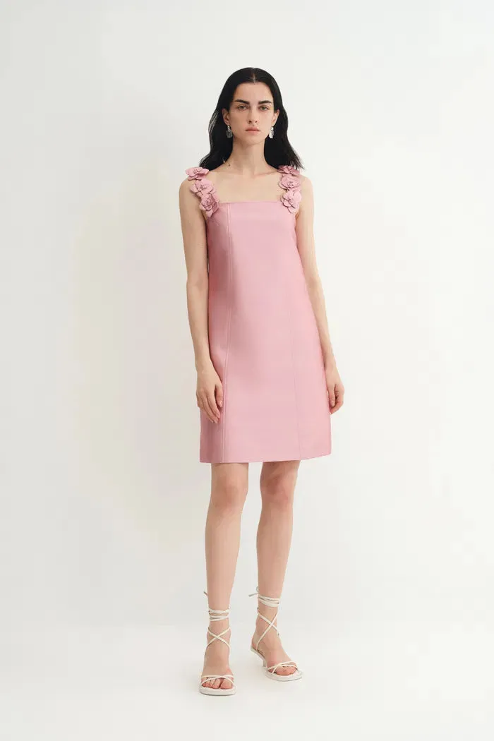Katia 3D Handcrafted Flower Strap Dress in Silk-Wool Satin sold by Fabrique product image thumbnail 4