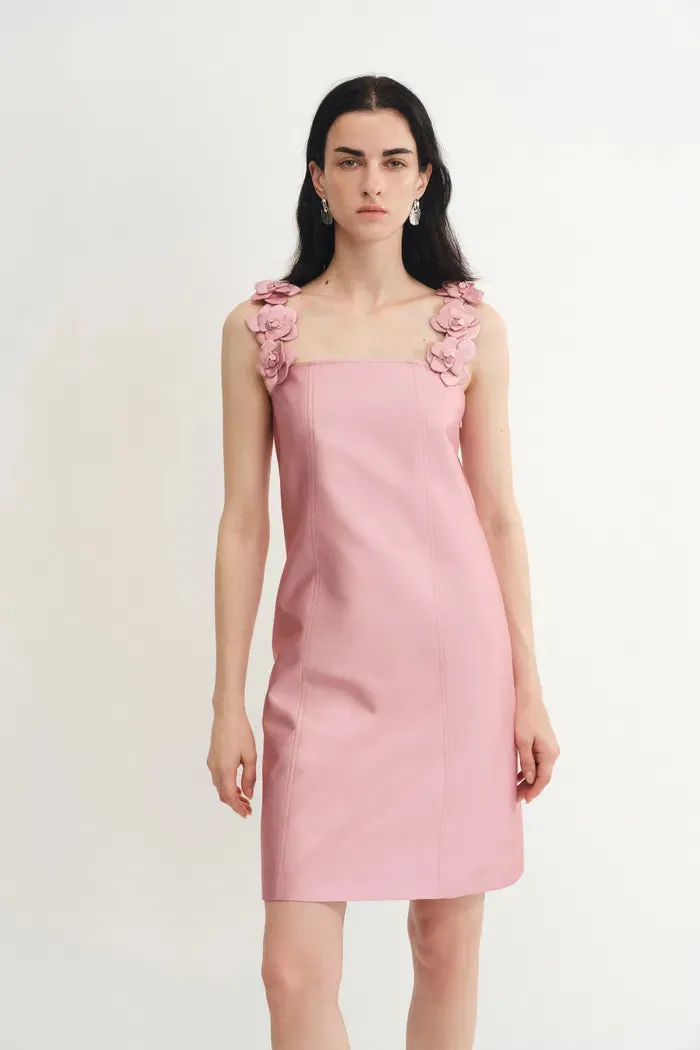Katia 3D Handcrafted Flower Strap Dress in Silk-Wool Satin sold by Fabrique product image thumbnail 5