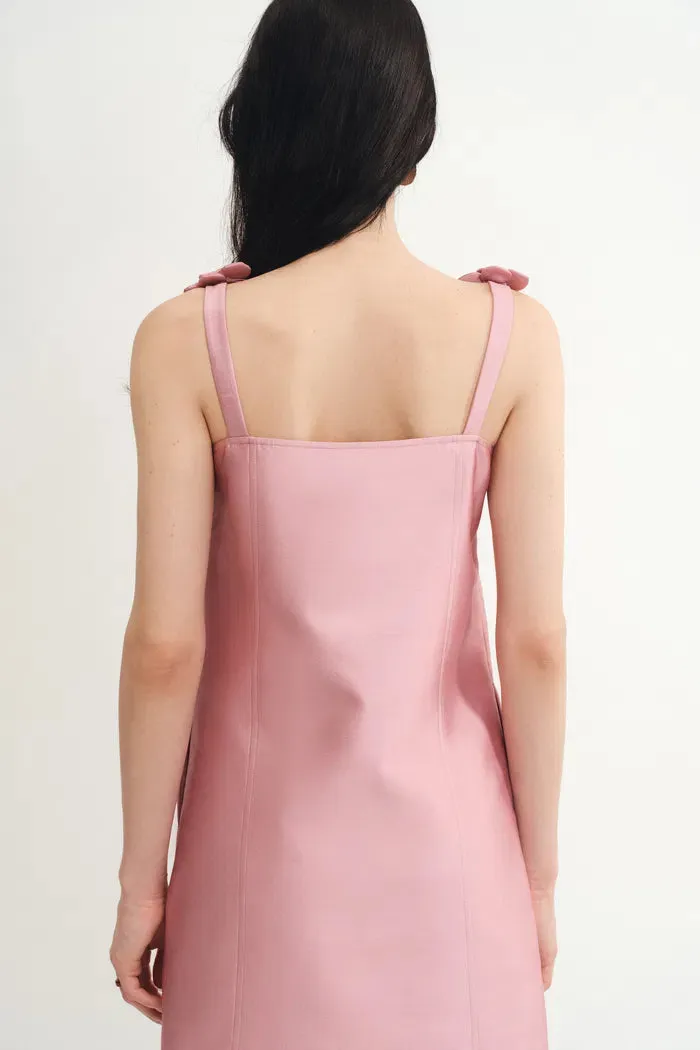 Katia 3D Handcrafted Flower Strap Dress in Silk-Wool Satin sold by Fabrique product image thumbnail 2