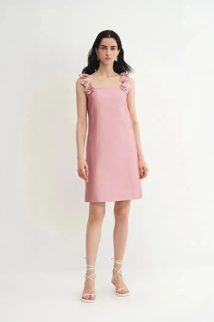 Katia 3D Handcrafted Flower Strap Dress in Silk-Wool Satin sold by Fabrique product image thumbnail 3