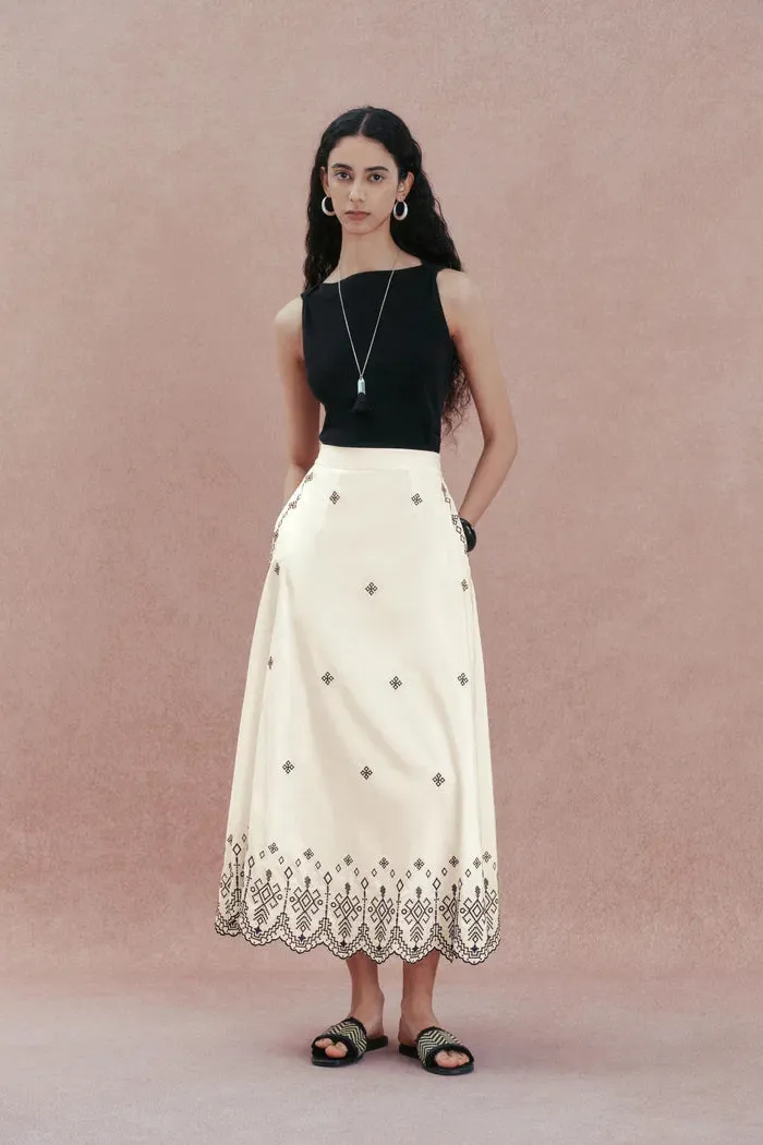 Olivia Scalloped Hem Embroidered Skirt in Premium Silk-Cotton sold by Fabrique product image thumbnail 4