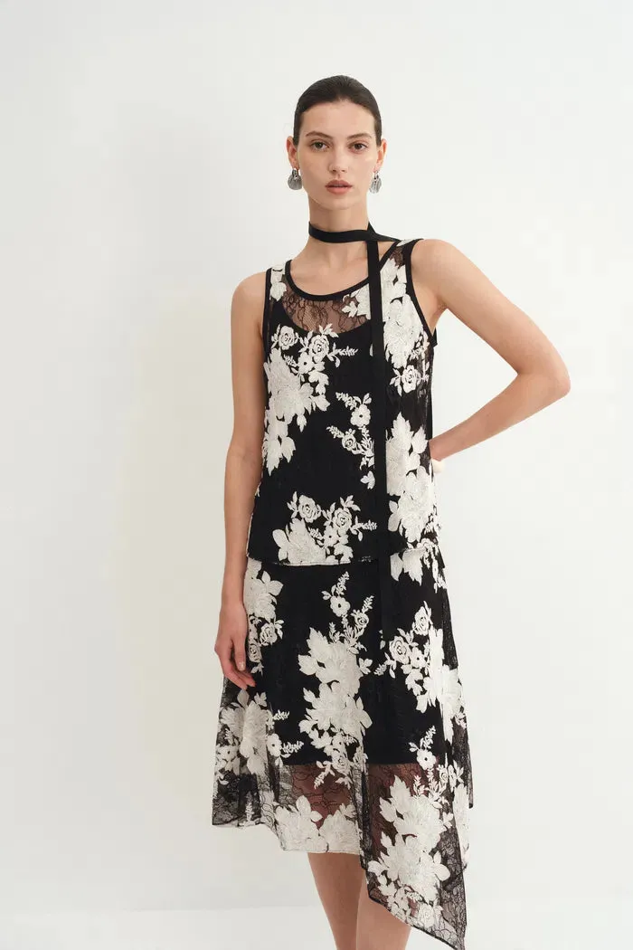Esme Two-Piece Layering Floral Sleeveless Dress in Embroidered Lace sold by Fabrique product image thumbnail 4