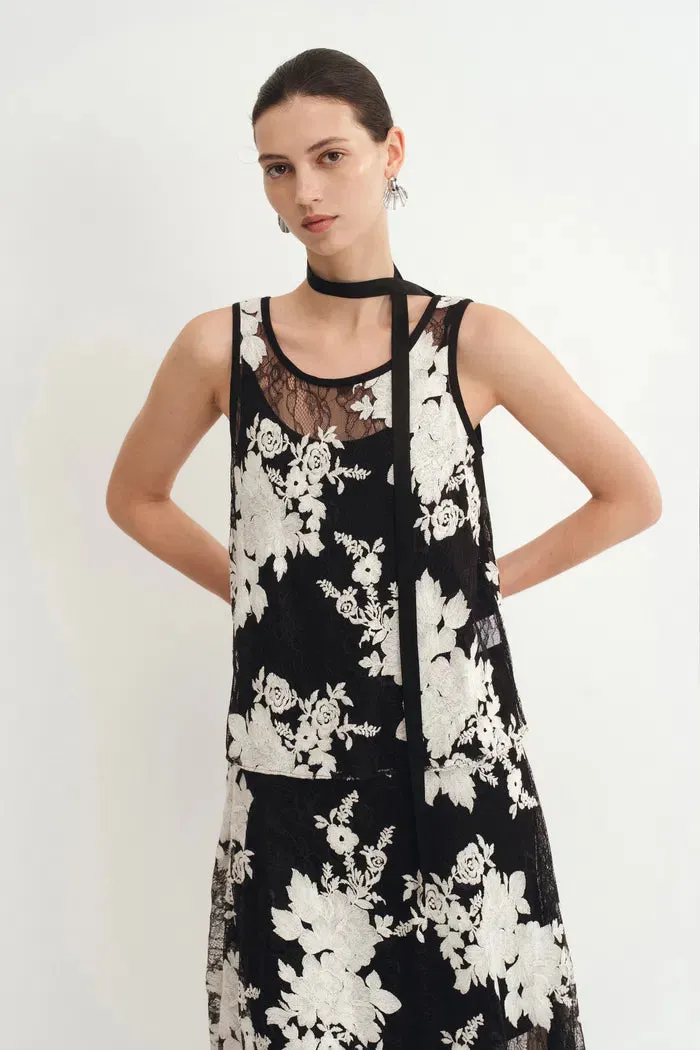Esme Two-Piece Layering Floral Sleeveless Dress in Embroidered Lace sold by Fabrique product image thumbnail 5