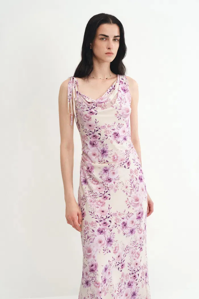Alice Asymmetrical Cowl Neck Flora Dress in Mulberry Silk Crepe sold by Fabrique product image thumbnail 5