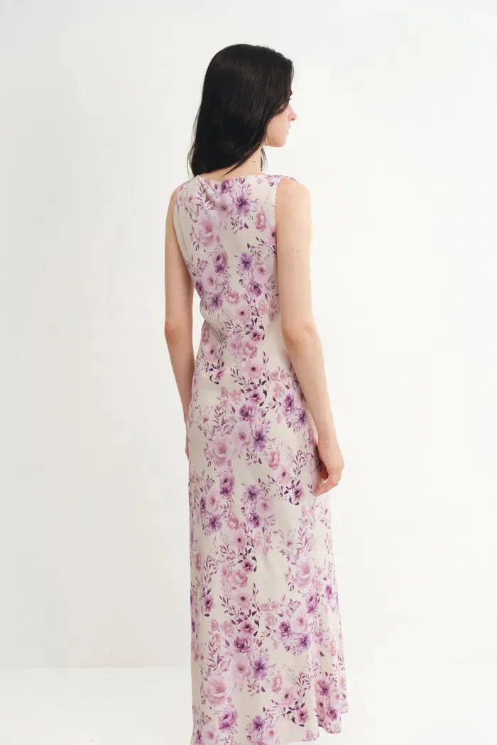 Alice Asymmetrical Cowl Neck Flora Dress in Mulberry Silk Crepe sold by Fabrique product image thumbnail 2