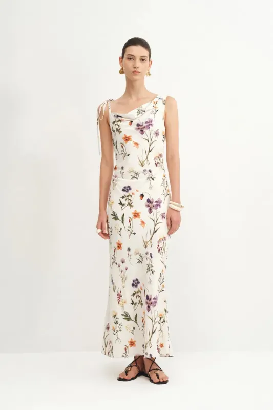 Alice Asymmetrical Draped Flora Dress in Matte Silk Crepe sold by Fabrique