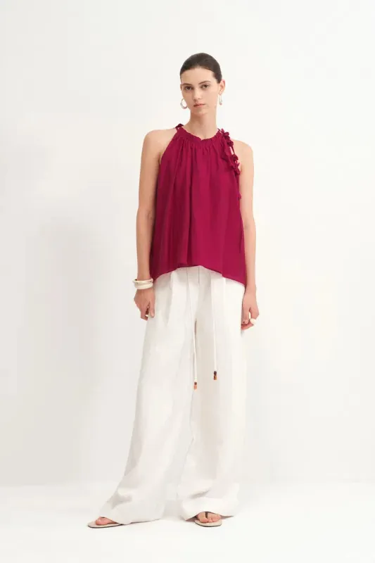 Joyce Hand Woven Flora Halter Neck Top in Acetate-Linen Blend sold by Fabrique