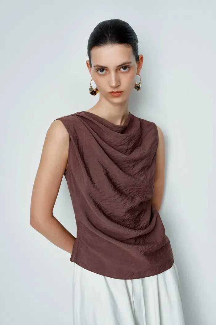 Phoebe French Cowl Sleeveless Top and Wide Leg Pant Matching Set in Dry Silk sold by Fabrique product image thumbnail 4