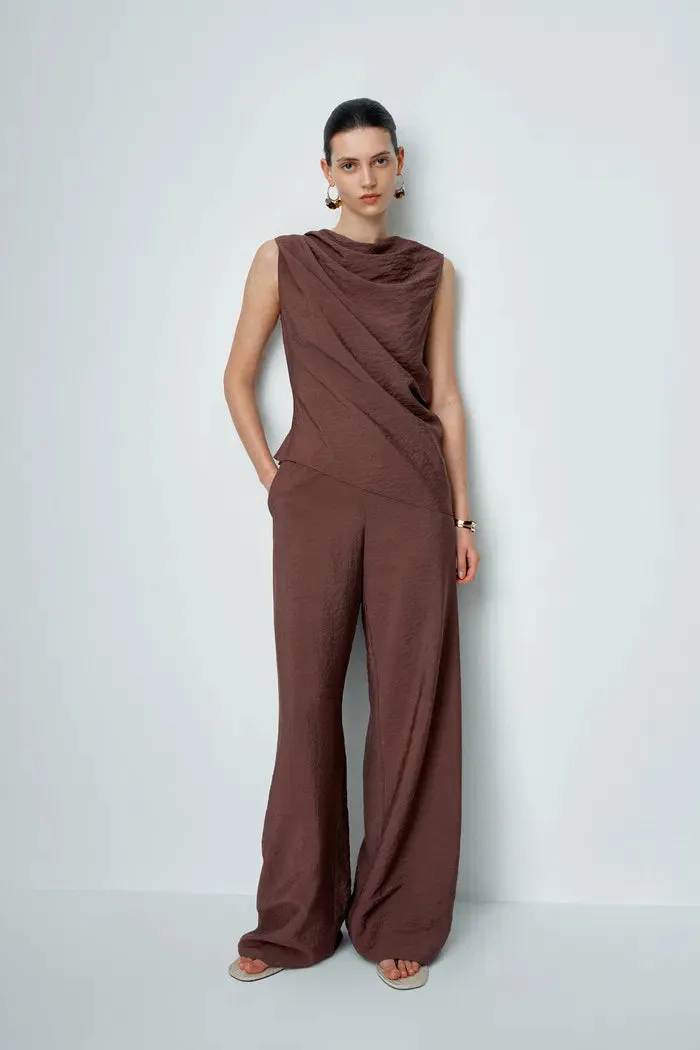 Phoebe French Cowl Sleeveless Top and Wide Leg Pant Matching Set in Dry Silk sold by Fabrique product image thumbnail 2