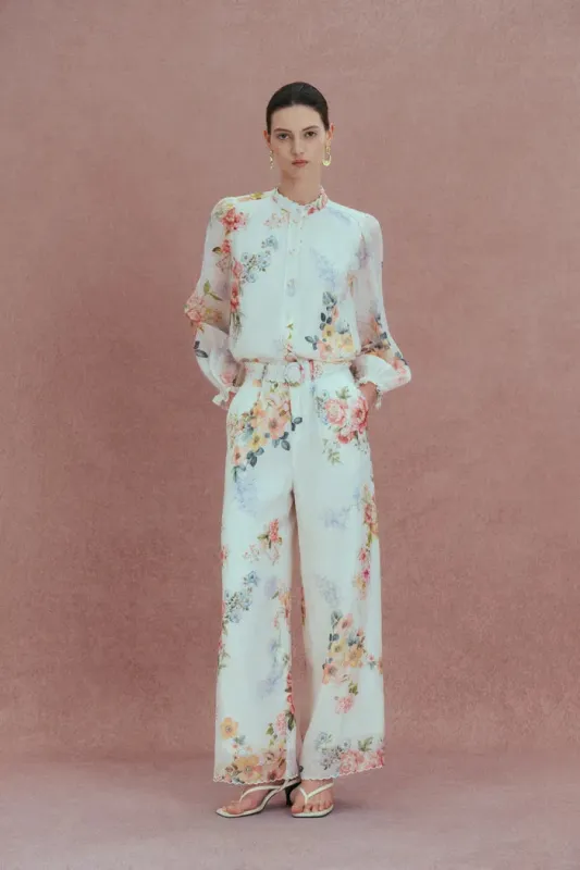 Ariel Flora Blouse and Pant Matching Set in Silk-Linen Blend sold by Fabrique