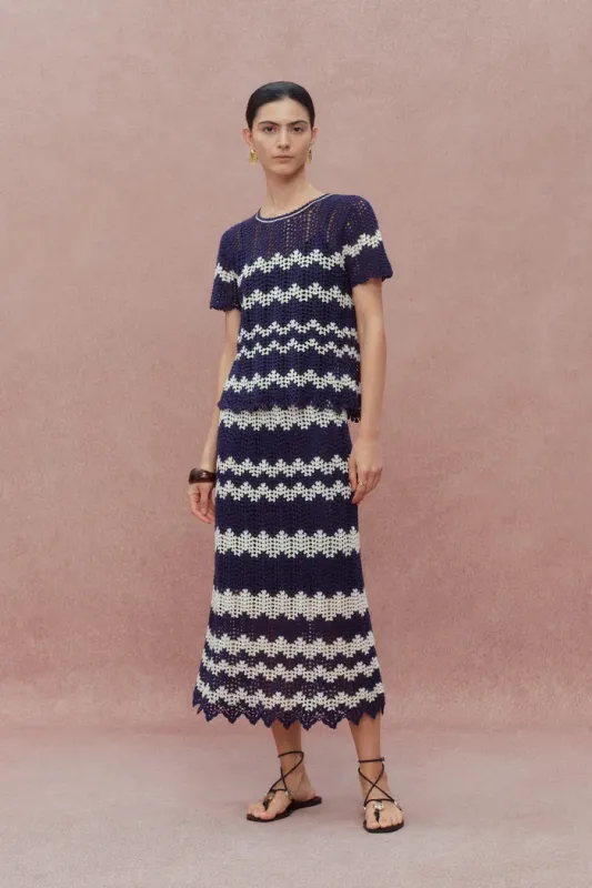 Cecilia Contrast Handcrafted Crochet Top and Skirt Matching Set in Cotton-Linen Blend Knit sold by Fabrique