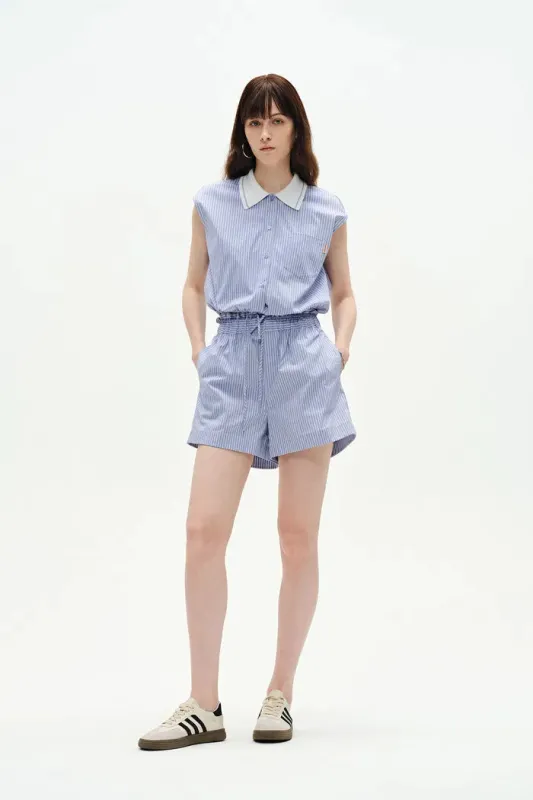 Nino Contrast Collar Sleeveless Shirt Top and Short Matching Set in Cotton Poplin sold by Fabrique