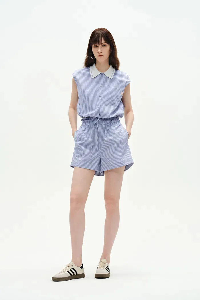 Nino Contrast Collar Sleeveless Shirt Top and Short Matching Set in Cotton Poplin sold by Fabrique