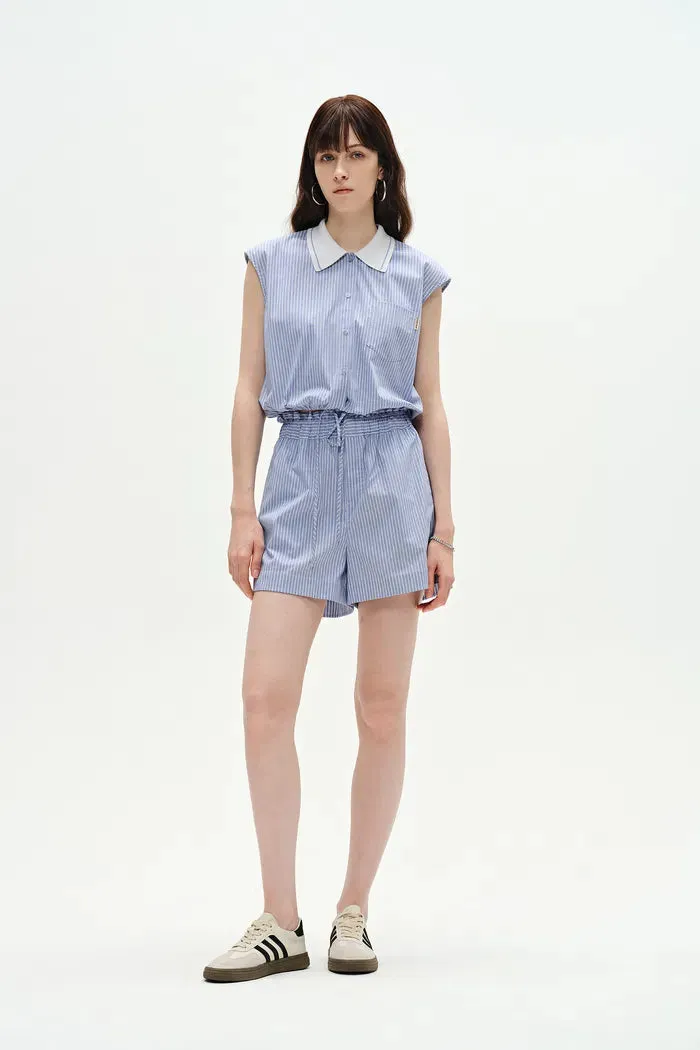 Nino Contrast Collar Sleeveless Shirt Top and Short Matching Set in Cotton Poplin sold by Fabrique product image thumbnail 2