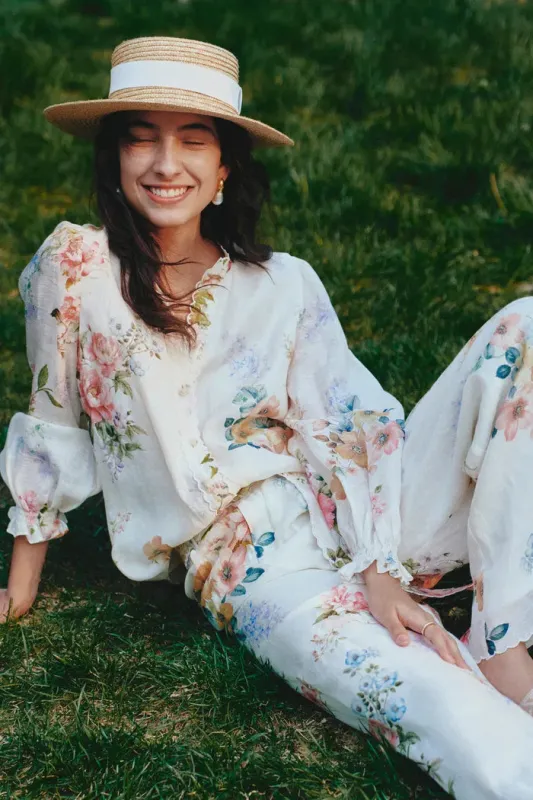 Ariel Flora Blouse in Silk-Linen Blend made by Fabrique