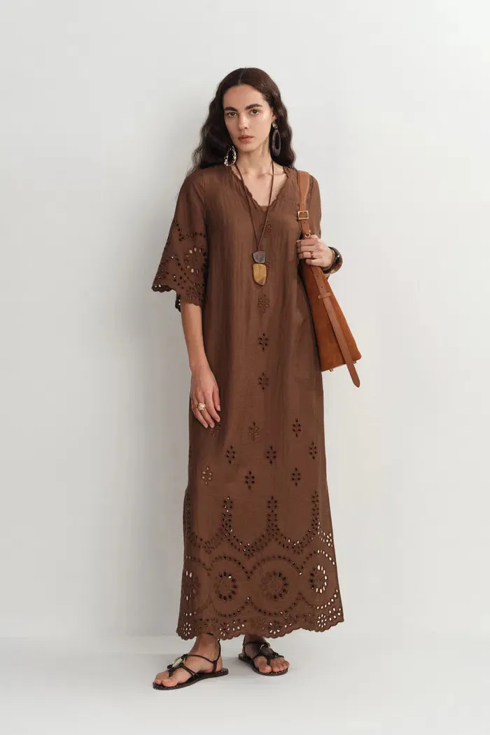Sienna Embroidered Robe Dress in Linen Blend sold by Fabrique product image thumbnail 3