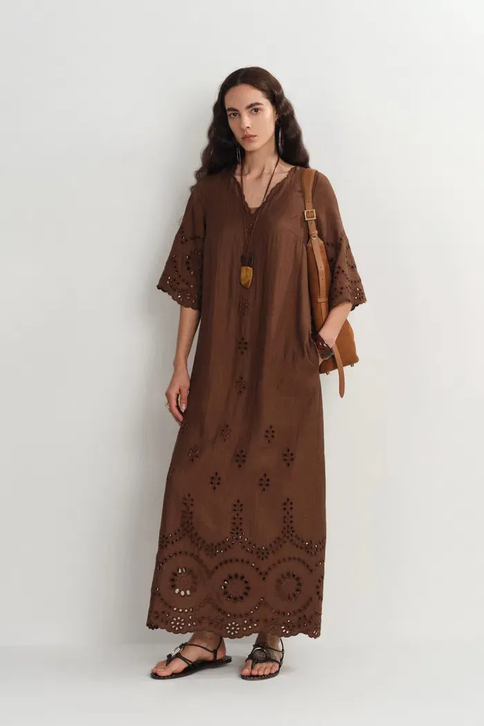 Sienna Embroidered Robe Dress in Linen Blend sold by Fabrique product image thumbnail 4