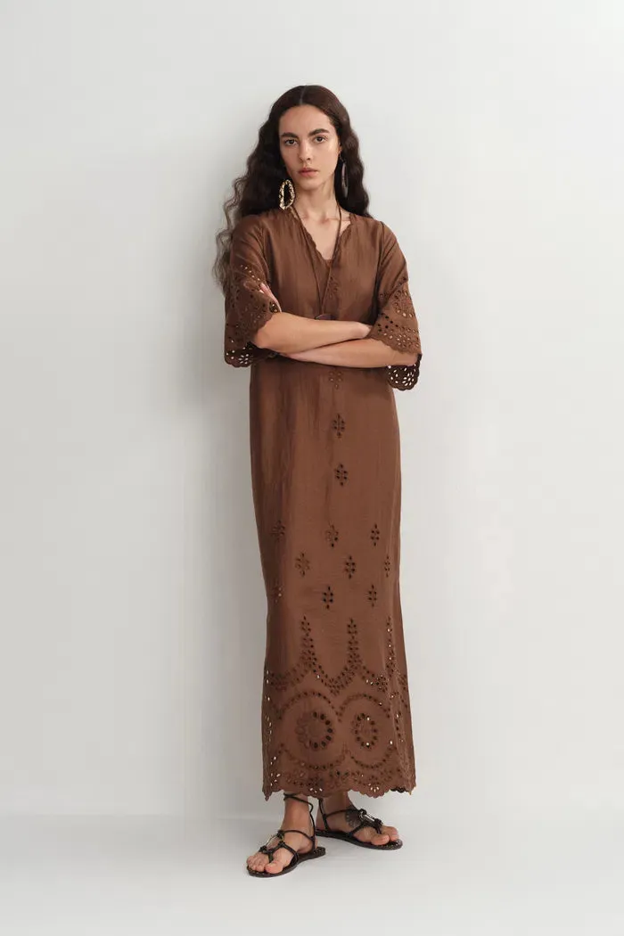 Sienna Embroidered Robe Dress in Linen Blend sold by Fabrique product image thumbnail 5