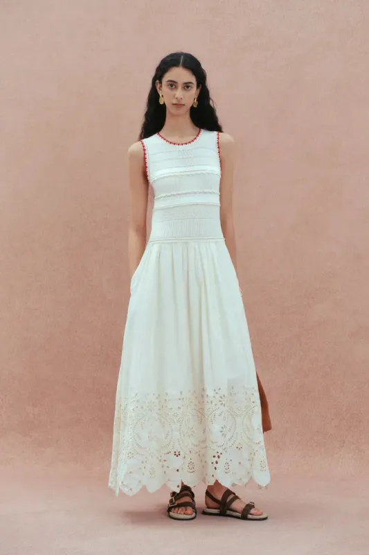 Charlie Mix Media Hand-Embroidered Trim Dress in Cotton-Cashmere and Cotton made by Fabrique