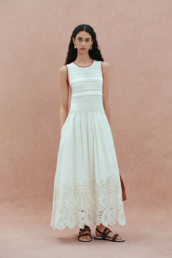 Charlie Mix Media Hand-Embroidered Trim Dress in Cotton-Cashmere and Cotton sold by Fabrique