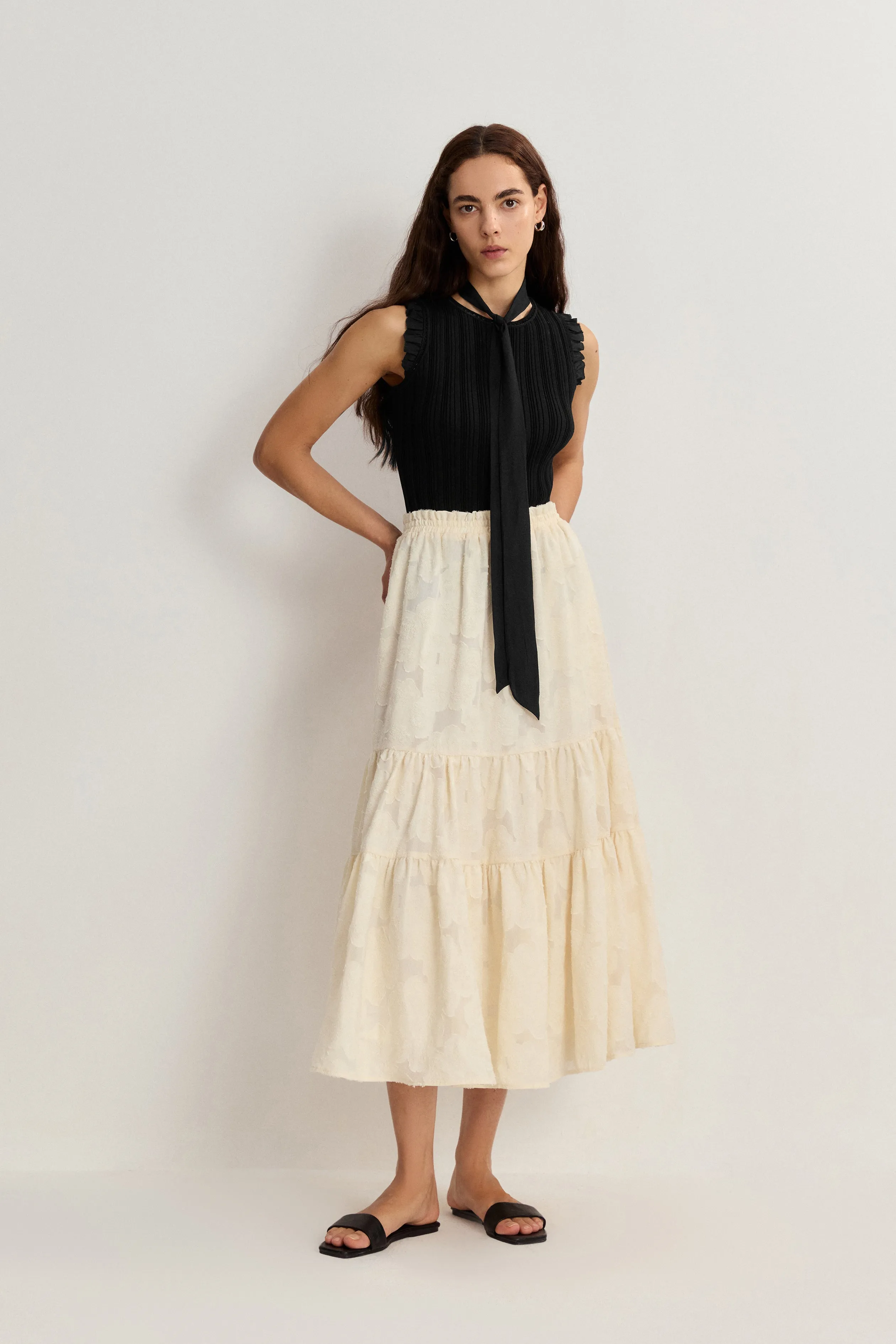 Rose Hand Crochet Sleeveless Black Top in Stretch Yarn sold by Fabrique