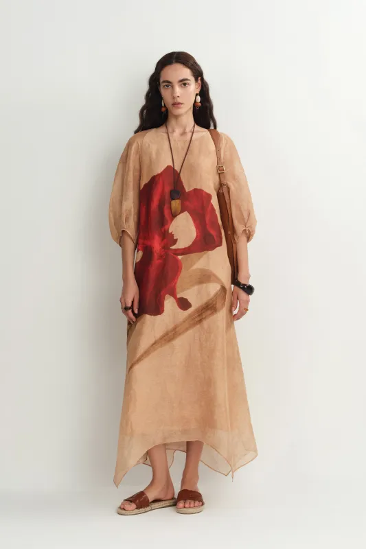 Mia Flora Print Dress in Silk-Linen sold by Fabrique