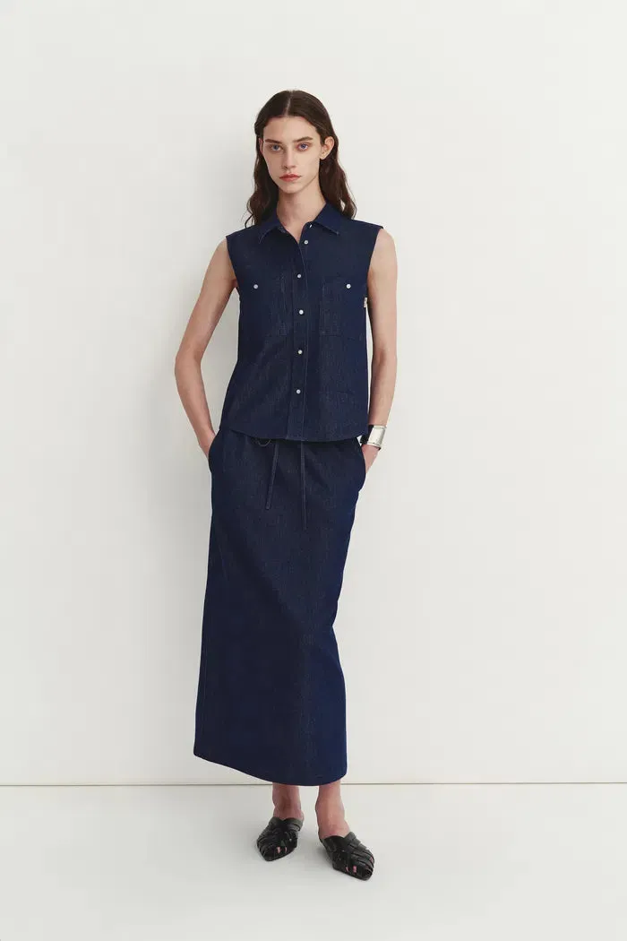 Giulia Lightweight Sleeveless Top in Linen-Cotton Denim sold by Fabrique