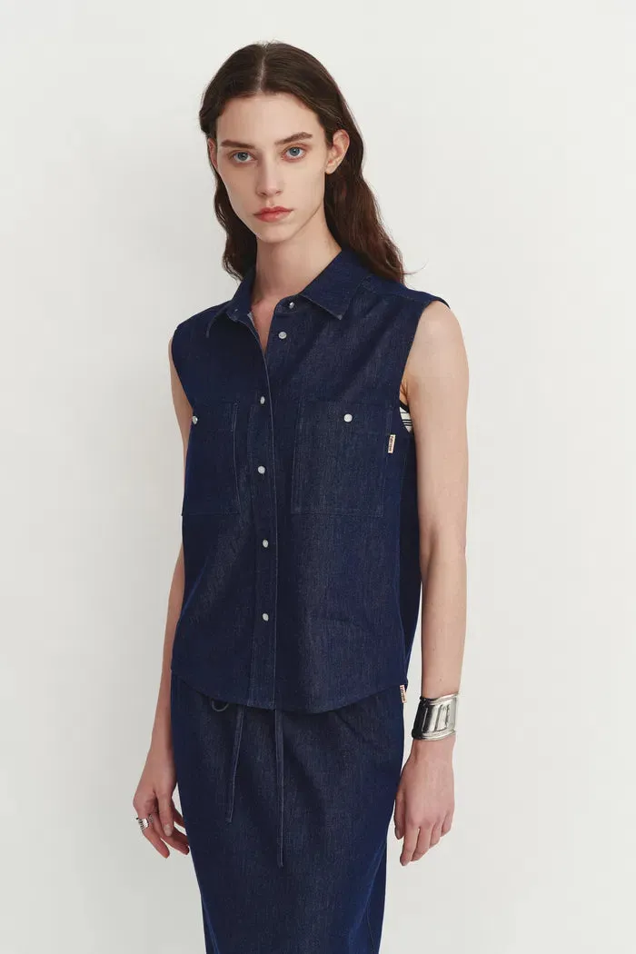 Giulia Lightweight Sleeveless Top in Linen-Cotton Denim sold by Fabrique product image thumbnail 5