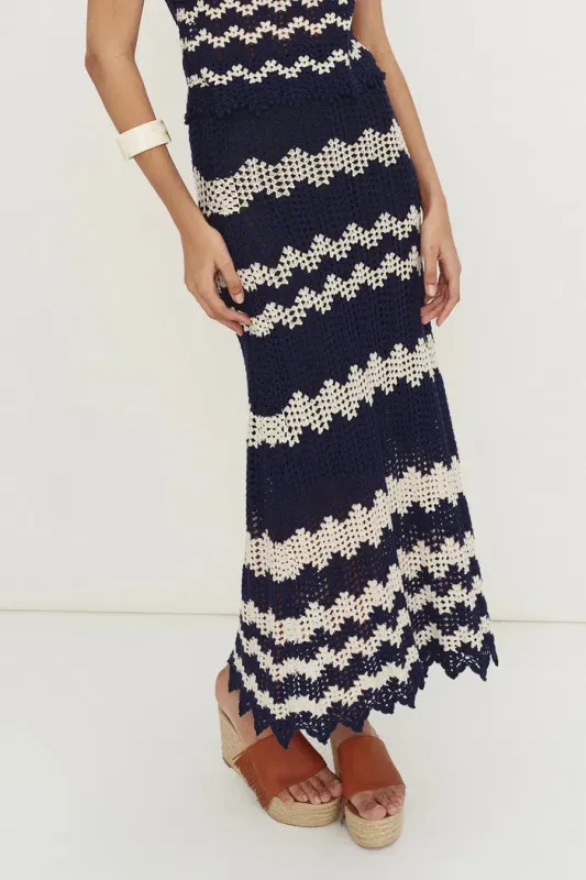 Cecilia Handcrafted Contrasting Crochet Skirt in Cotton-Linen Blend sold by Fabrique