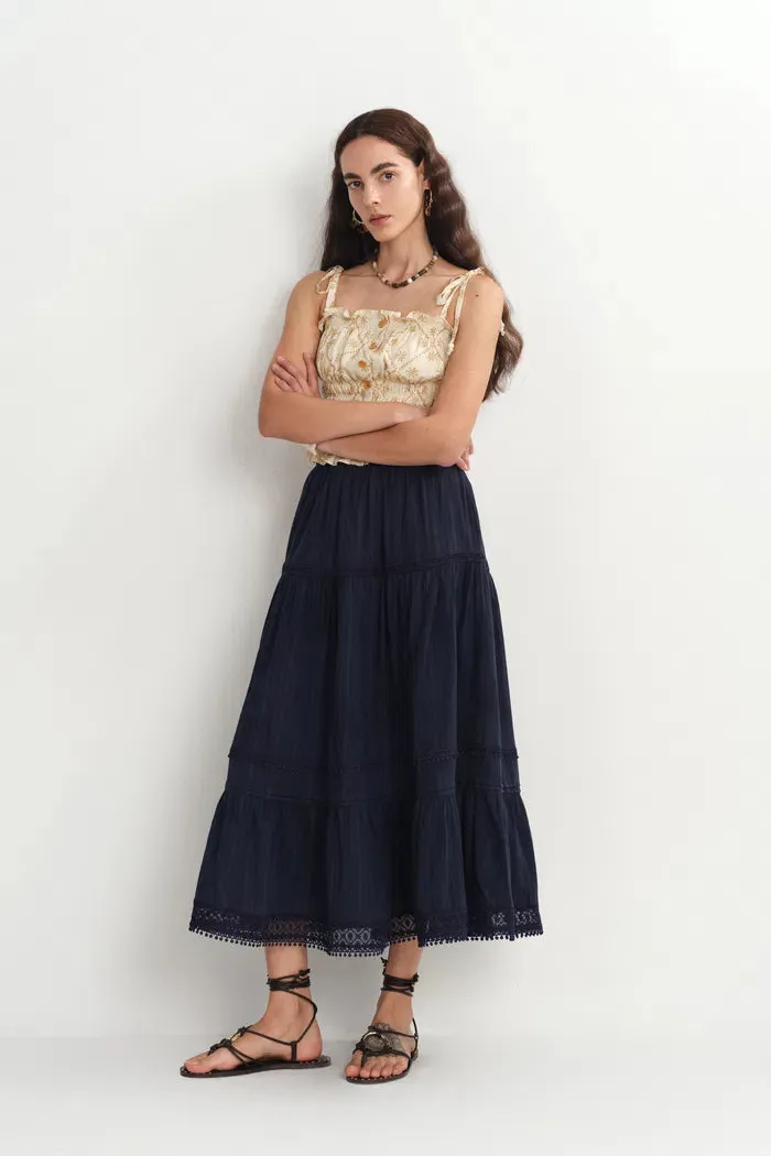 Sybilla Tiered Openwork Maxi Skirt in Cotton sold by Fabrique product image thumbnail 3