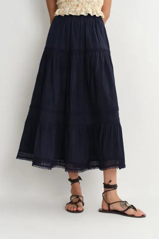 Sybilla Tiered Openwork Maxi Skirt in Cotton sold by Fabrique