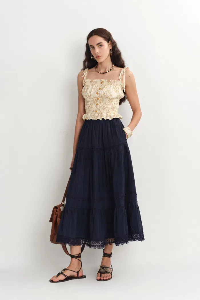 Sybilla Tiered Openwork Maxi Skirt in Cotton sold by Fabrique product image thumbnail 2