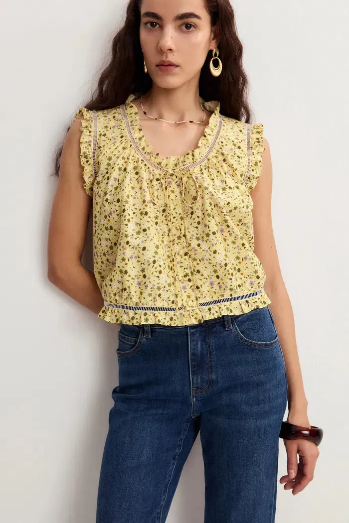 Floris Floral Sleeveless Blouse Top in Mulberry Silk Cotton sold by Fabrique product image thumbnail 4