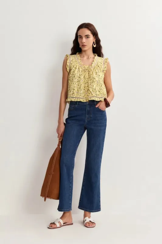 Floris Floral Sleeveless Blouse Top in Mulberry Silk Cotton made by Fabrique