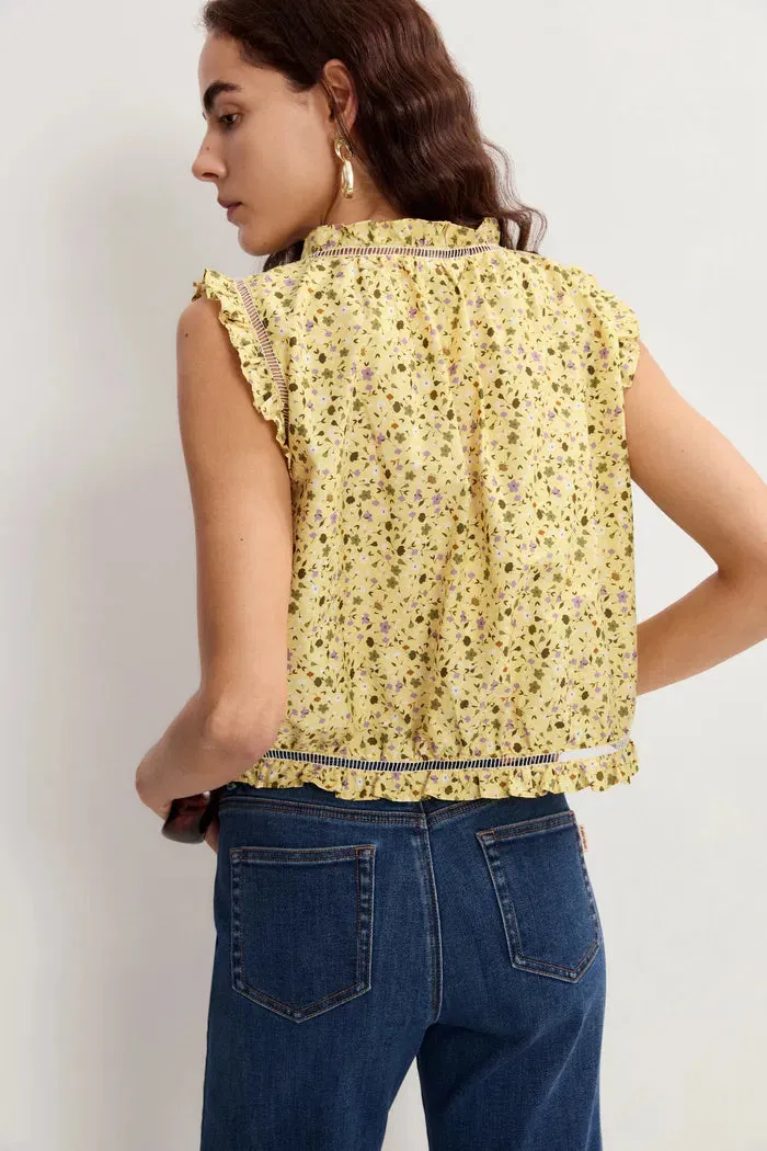 Floris Floral Sleeveless Blouse Top in Mulberry Silk Cotton sold by Fabrique product image thumbnail 5
