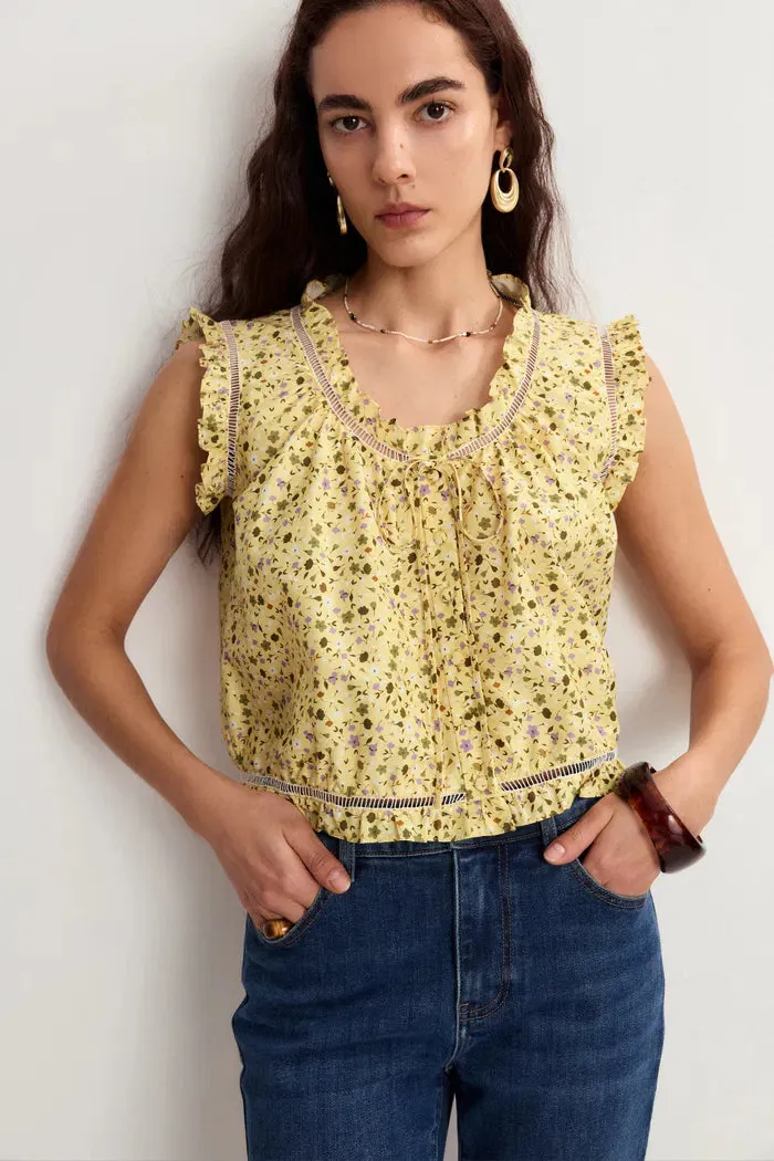 Floris Floral Sleeveless Blouse Top in Mulberry Silk Cotton sold by Fabrique product image thumbnail 2