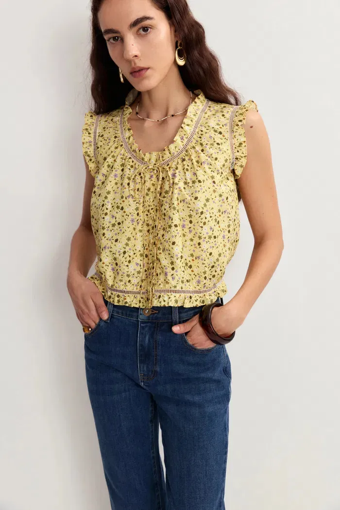 Floris Floral Sleeveless Blouse Top in Mulberry Silk Cotton sold by Fabrique product image thumbnail 3