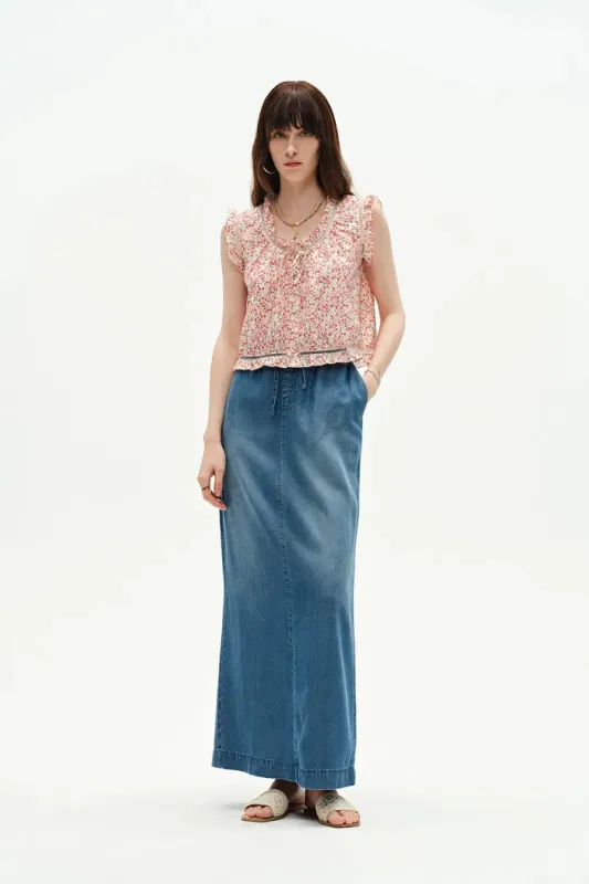 Floris Ruffled Floral Sleeveless Top in Silk-Cotton sold by Fabrique