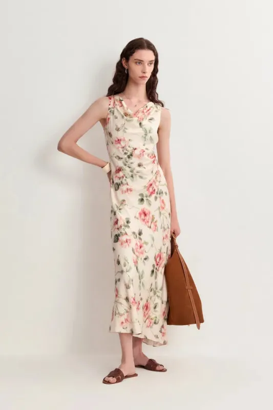 Juliet Flora Cowl Neck Sleeveless Dress in Mulberry Silk made by Fabrique